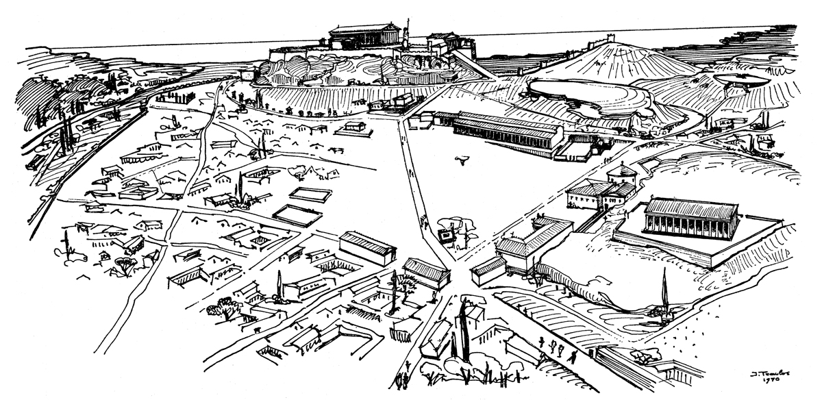 The Agora from northwest, middle of 4th century BCE. Illustration J. Travlos
