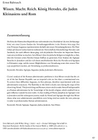 Cover Artikel "Wissen. Macht. Reich. König Herodes, die Juden Kleinasiens und Rom"