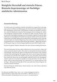 Cover Artikel "Königliche Herrschaft und römische Präsenz. Römische Imperiumsträger als Nachfolger attalidischer Administration"