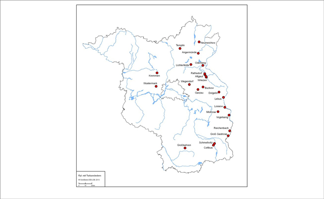 Fig. 1: Map from Region Brandenburg and settlement/cemeteries with Turbanrandkeramik | Source: BLDAM