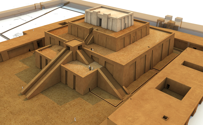Technical reconstruction of the Eanna sanctuary of the 21st century BCE in the central district of Uruk (Warka, Iraq) | Source: © artefacts-berlin.de | Material: Deutsches Archäologisches Institut