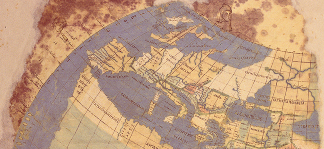 Weltkarte des Ptolemaios (westlicher Teil). Die Karte beruht auf dem Werk des Ptolemaios (2. Jh. nach Chr.). Handschrift, um 1300 in Konstantinopel kopiert | Source: Topkapi Museum, Istanbul